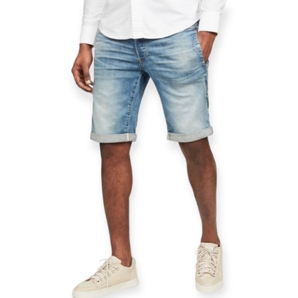 G-Star Raw Size 29 D-Staq 3D Denim Shorts Mens 33x10 Button Fly Light Wash - Picture 1 of 15